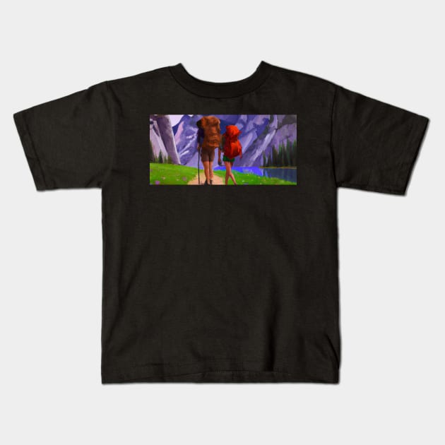 Hiking Yosemite Cap Kids T-Shirt by JohnCorney